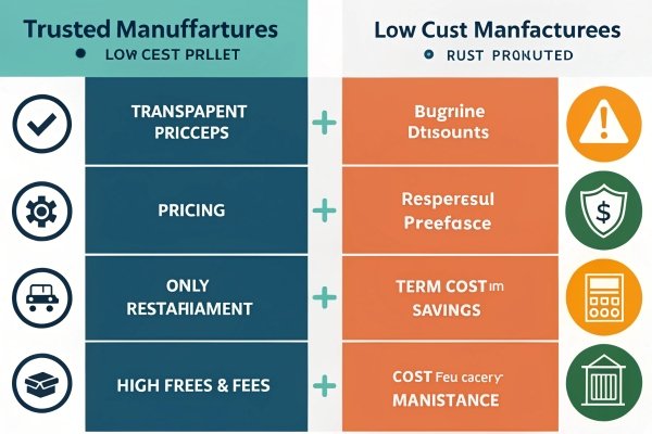 Comparison chart of trusted vs low-cost manufacturers with key differences